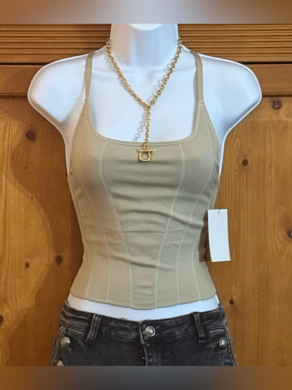 Nikibiki Sleeveless Structured Knit Tank Top in Beige NWT